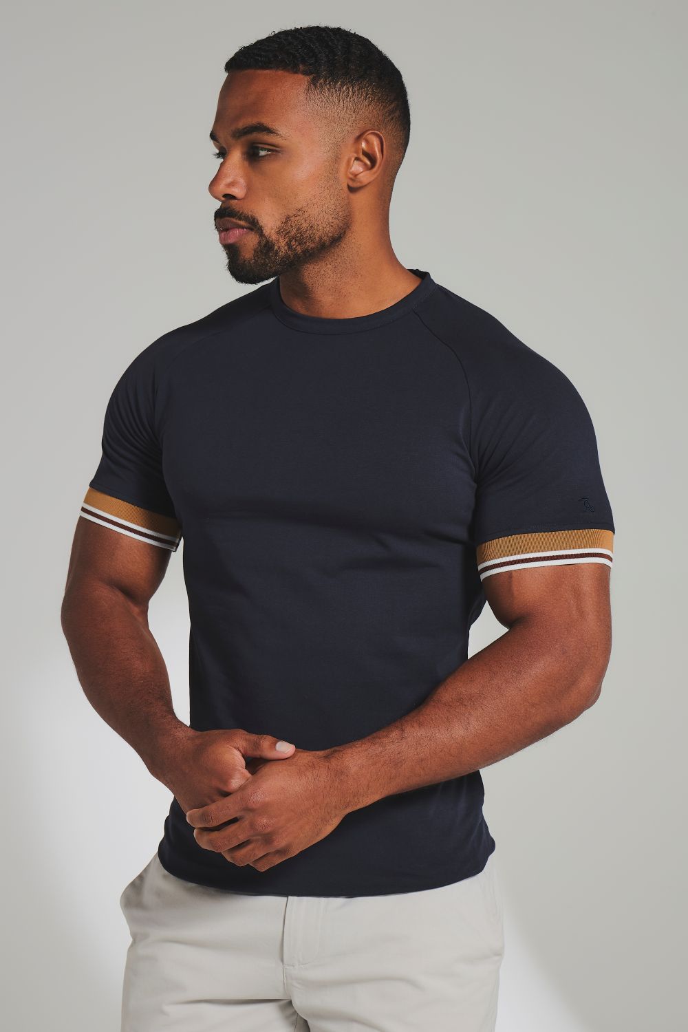 Tipped T-Shirt in Navy and Tan/WhIte
