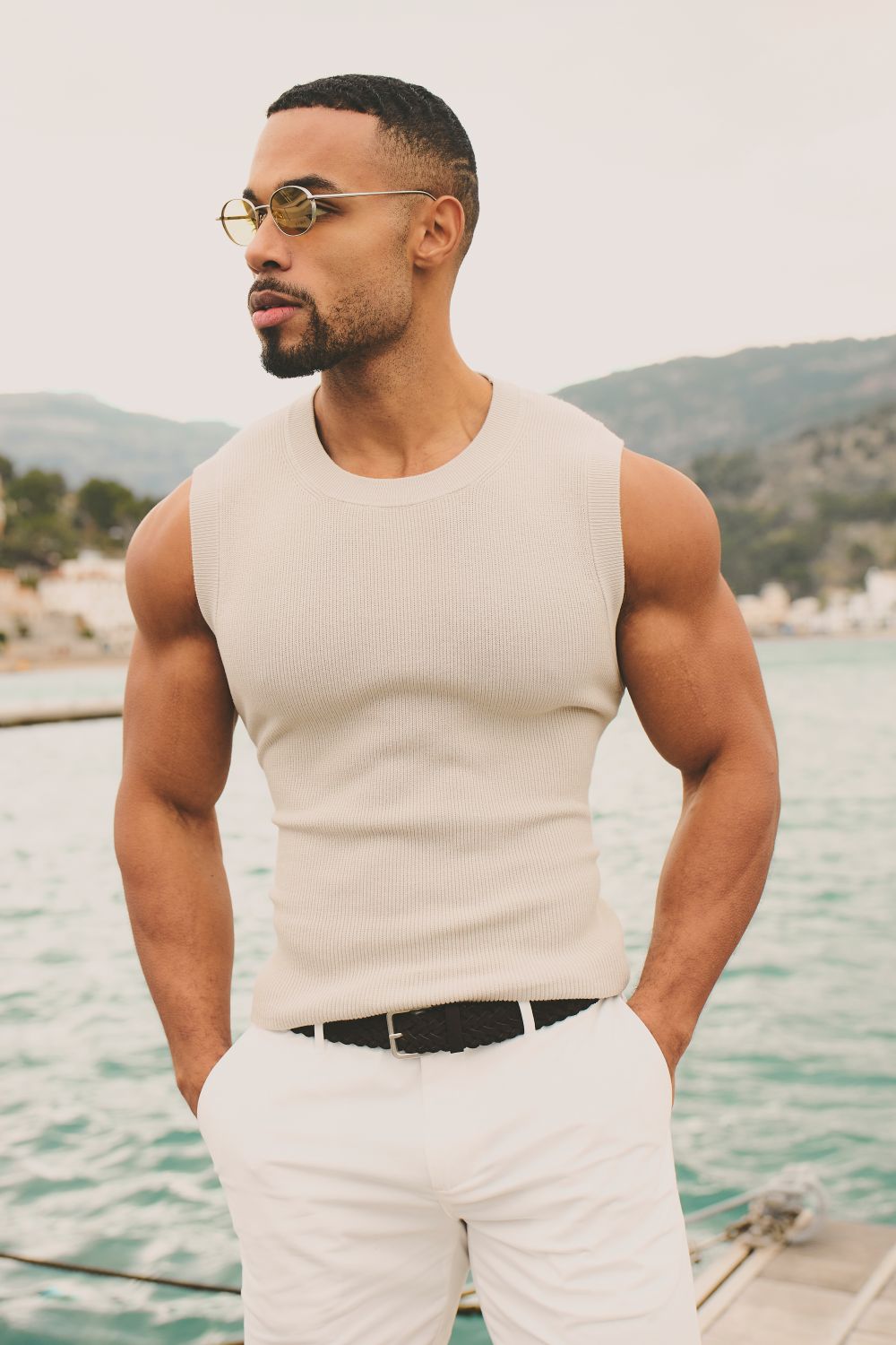 Knitted Tank Top in Stone - TAILORED ATHLETE - USA