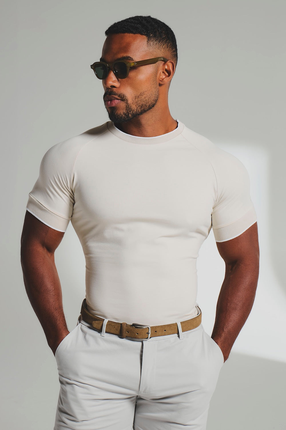 Fine Tipped T-Shirt in Alabaster and White - TAILORED ATHLETE - USA