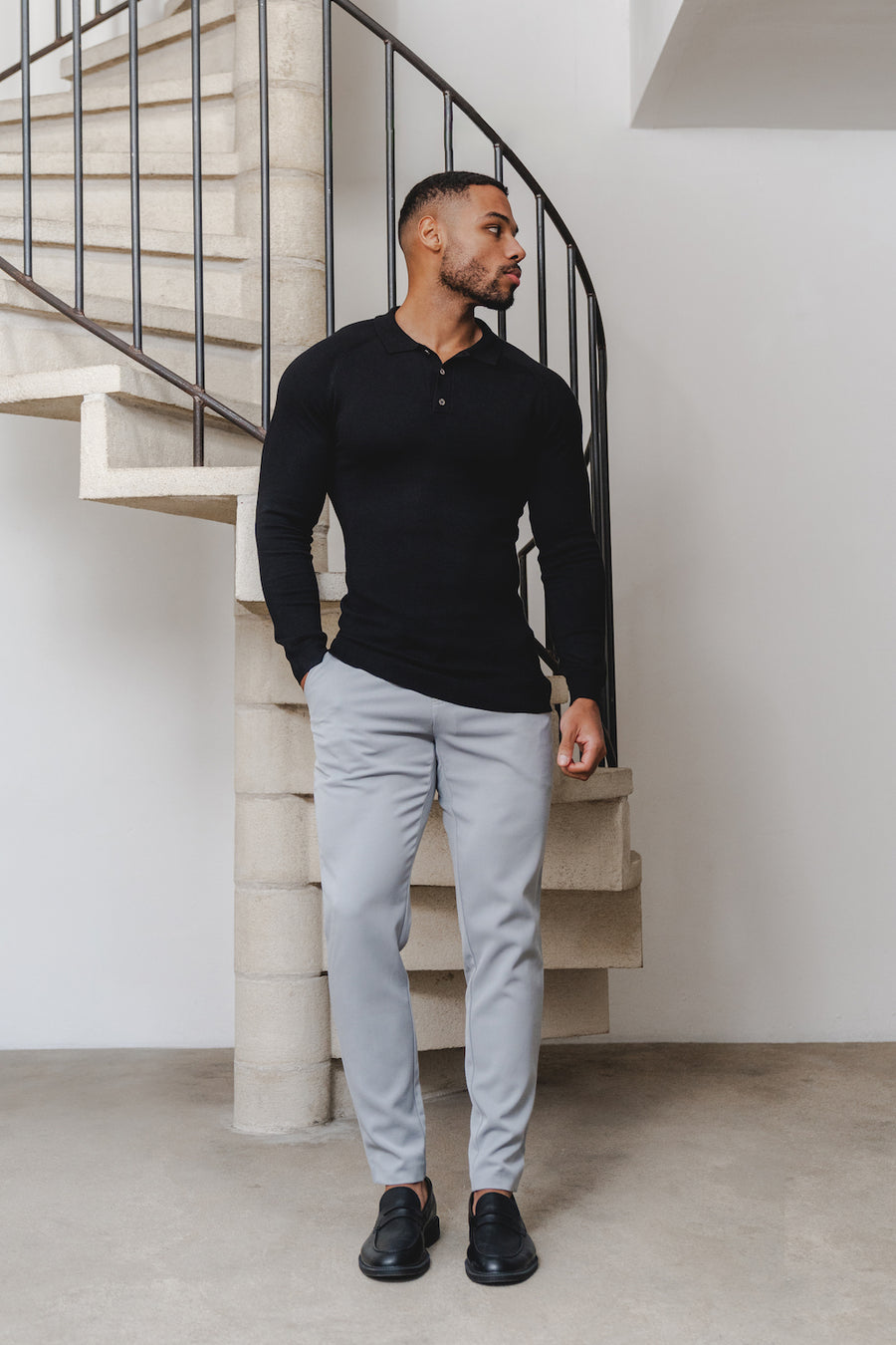 Knitted Polo Shirt in Black - TAILORED ATHLETE - USA