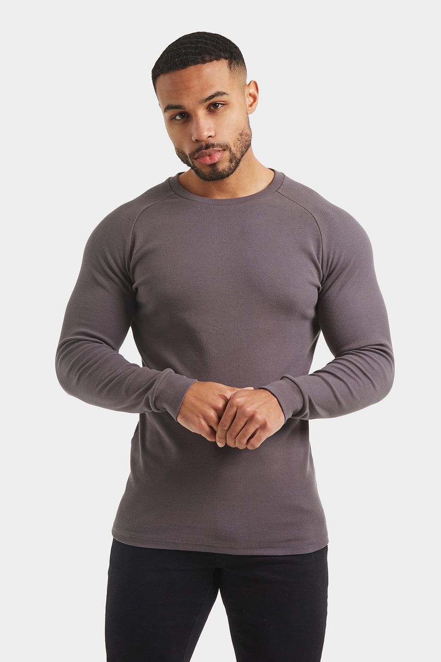 Rib Long Sleeve T-Shirt in Graphite - TAILORED ATHLETE - USA