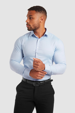 Luxe Business Shirt in Textured Twill Blue - TAILORED ATHLETE - USA