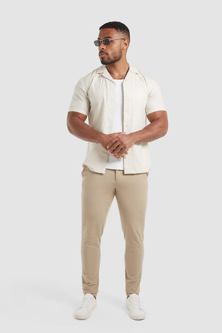 Linen Look Revere Collar Shirt (SS) in Stone