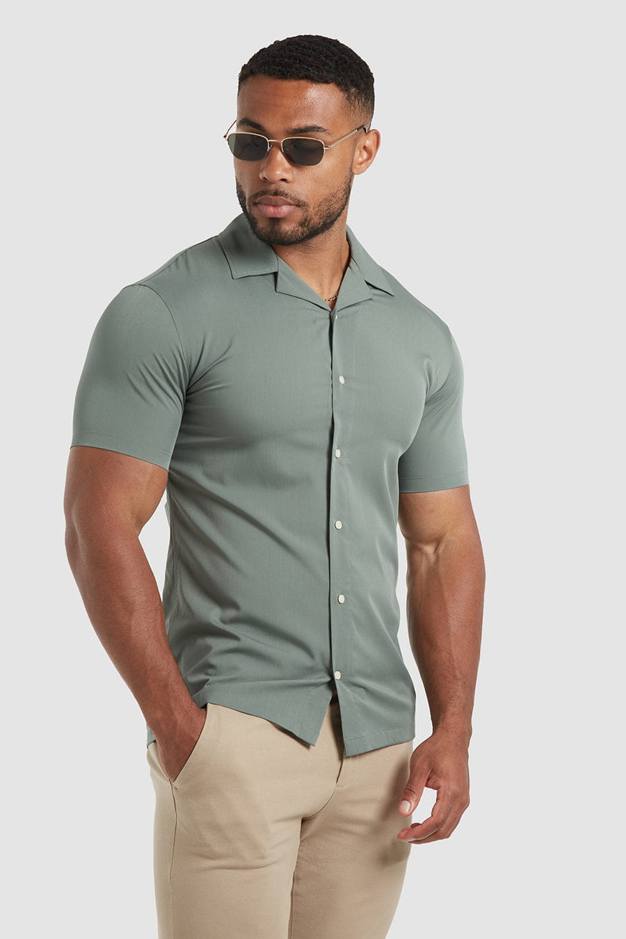 Bamboo Revere Collar Shirt (SS) in Dusty Pine - TAILORED ATHLETE - USA