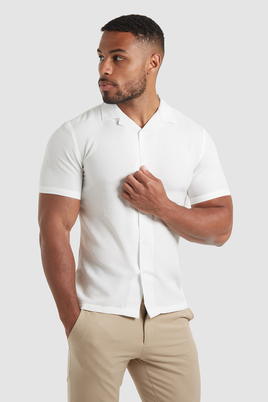 Seersucker Revere Collar Shirt (SS) in White - TAILORED ATHLETE - USA