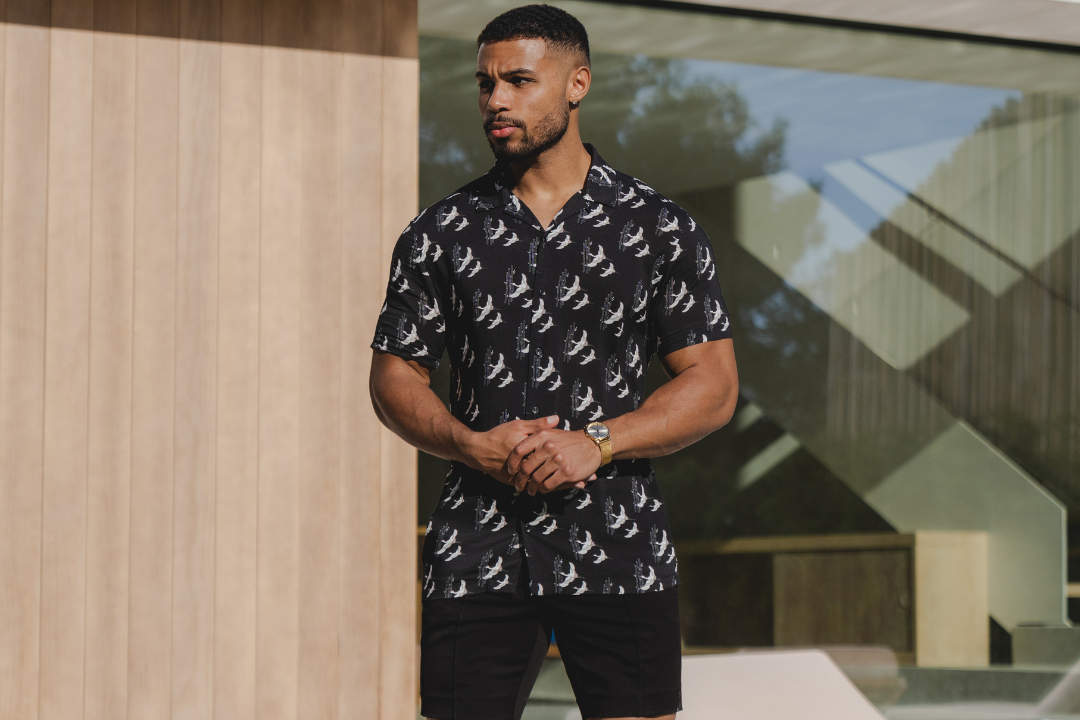 Tailored Athlete Athletic Fit Oriental Bird Print Shirt, L