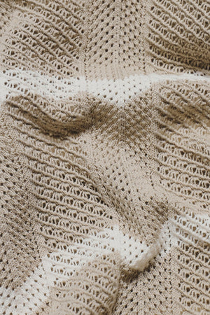 Chevron Textured Knitted Zip Neck Polo Shirt in Stone and Chalk - TAILORED ATHLETE - USA