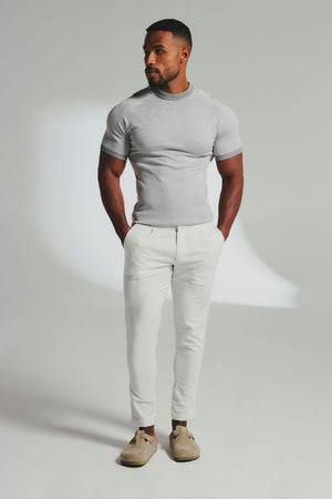 Stripe Knitted T-Shirt in Grey and Off-White - TAILORED ATHLETE - USA