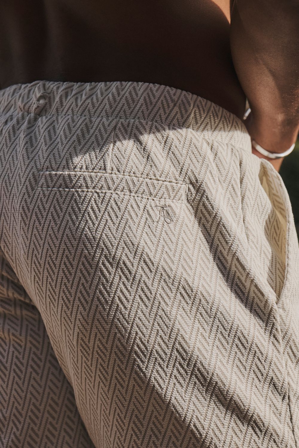 Textured Geo Jersey Shorts in Stone & White - TAILORED ATHLETE - USA