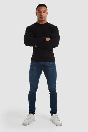 Textured Cotton Crew Neck (LS) in Black - TAILORED ATHLETE - USA