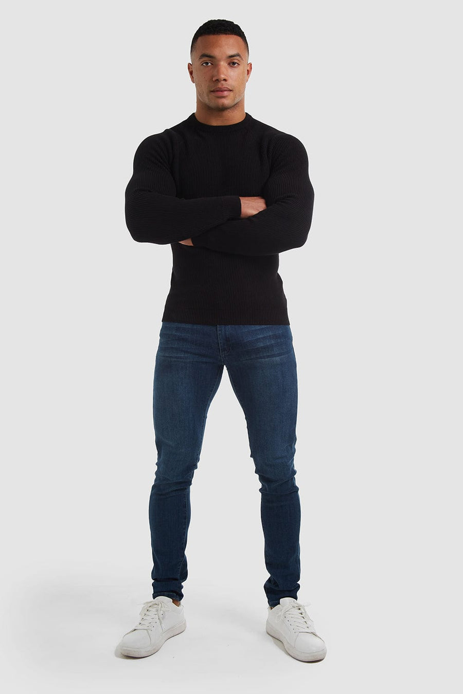 Textured Cotton Crew Neck (LS) in Black - TAILORED ATHLETE - USA