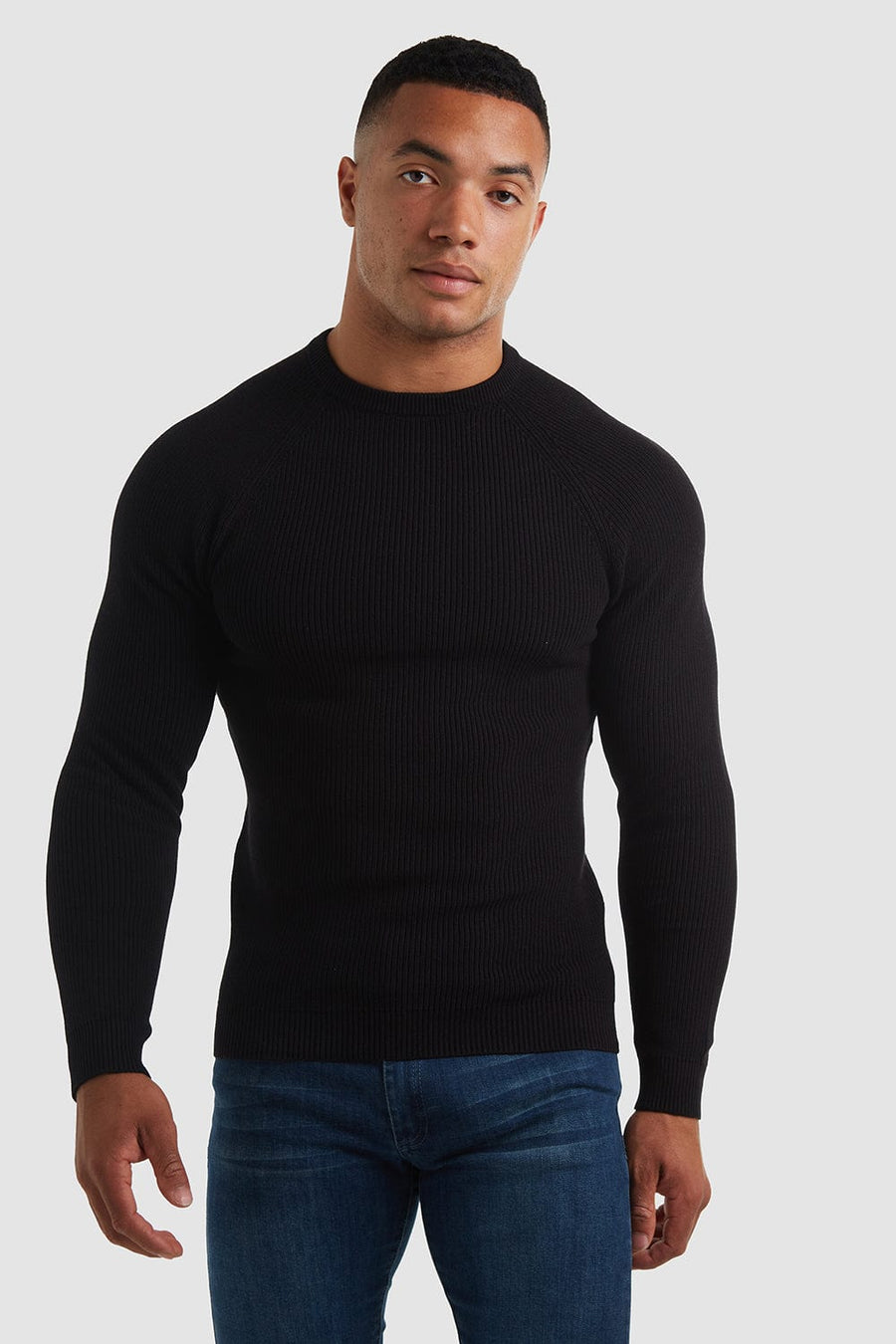Textured Cotton Crew Neck (LS) in Black - TAILORED ATHLETE - USA