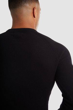 Textured Cotton Crew Neck (LS) in Black - TAILORED ATHLETE - USA
