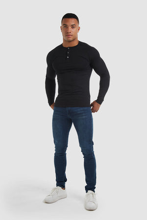 Long Sleeve Everyday Henley T-Shirt in Black - TAILORED ATHLETE - USA