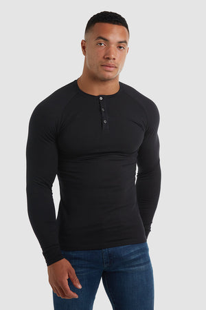 Long Sleeve Everyday Henley T-Shirt in Black - TAILORED ATHLETE - USA