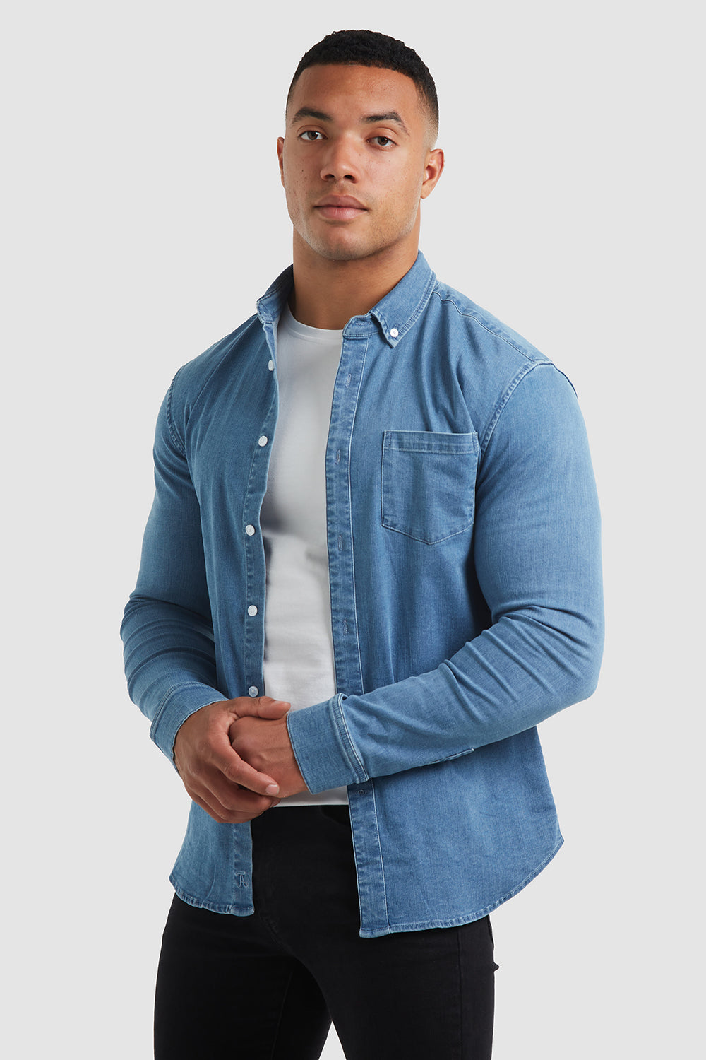 DENIM JACQUARD OVERSHIRT LIGHT BLUE