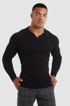 Buttonless Open Collar Polo in Black - TAILORED ATHLETE - USA