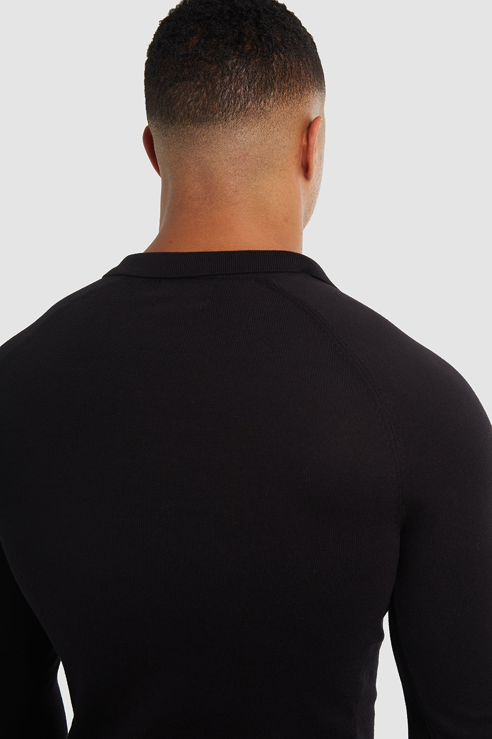 Buttonless Open Collar Polo (LS) in Black - TAILORED ATHLETE - USA