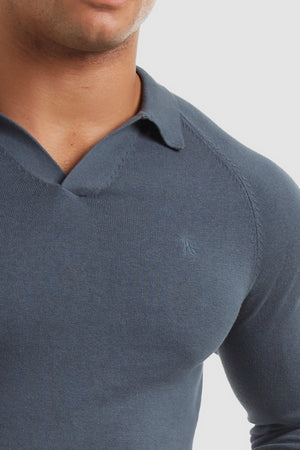 Buttonless Open Collar Polo in Petrol - TAILORED ATHLETE - USA