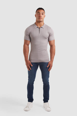 Ribbed Zip Neck Polo in Smoke Grey - TAILORED ATHLETE - USA