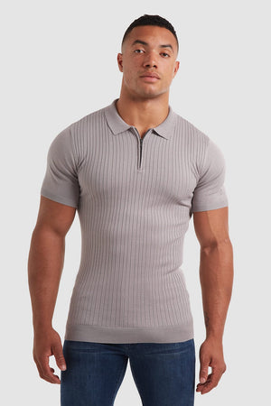 Ribbed Zip Neck Polo in Smoke Grey - TAILORED ATHLETE - USA
