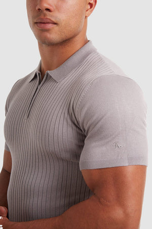 Ribbed Zip Neck Polo in Smoke Grey - TAILORED ATHLETE - USA