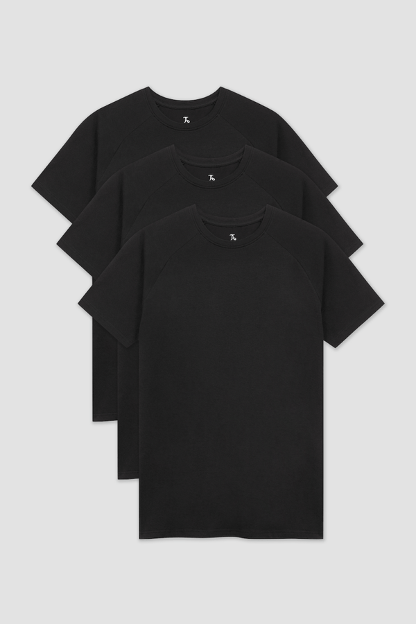 3 Pack Athletic Fit Crew Neck T-Shirt in Black