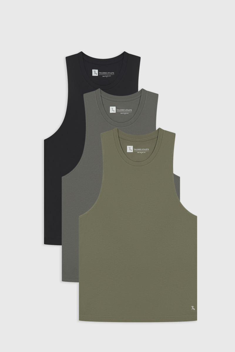 3 Pack Essential Training Tank Top in Black/ Khaki/ Charcoal - TAILORED ATHLETE - USA