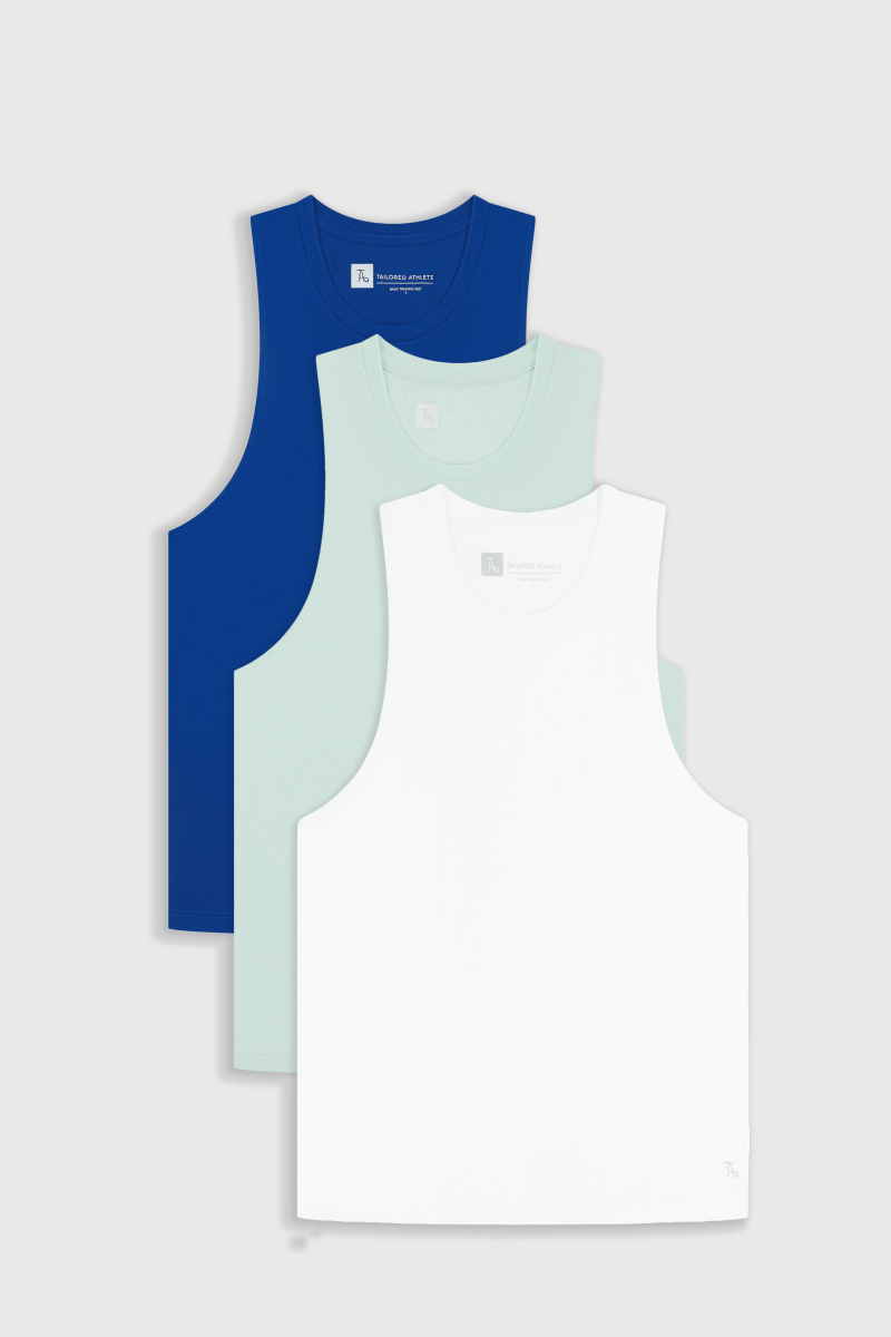 3 Pack Essential Training Tank Top in Cobalt Blue/ White/ Mint - TAILORED ATHLETE - USA