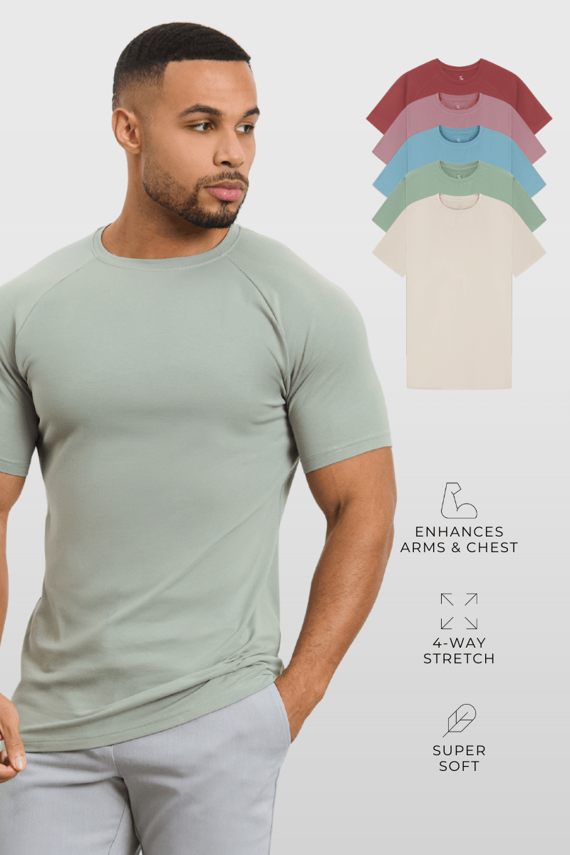 5 Pack Athletic Fit Crew Neck T-Shirt in Faded Terracotta/ Dusty Lilac/ Blue/ Sage/ Sand - TAILORED ATHLETE - USA