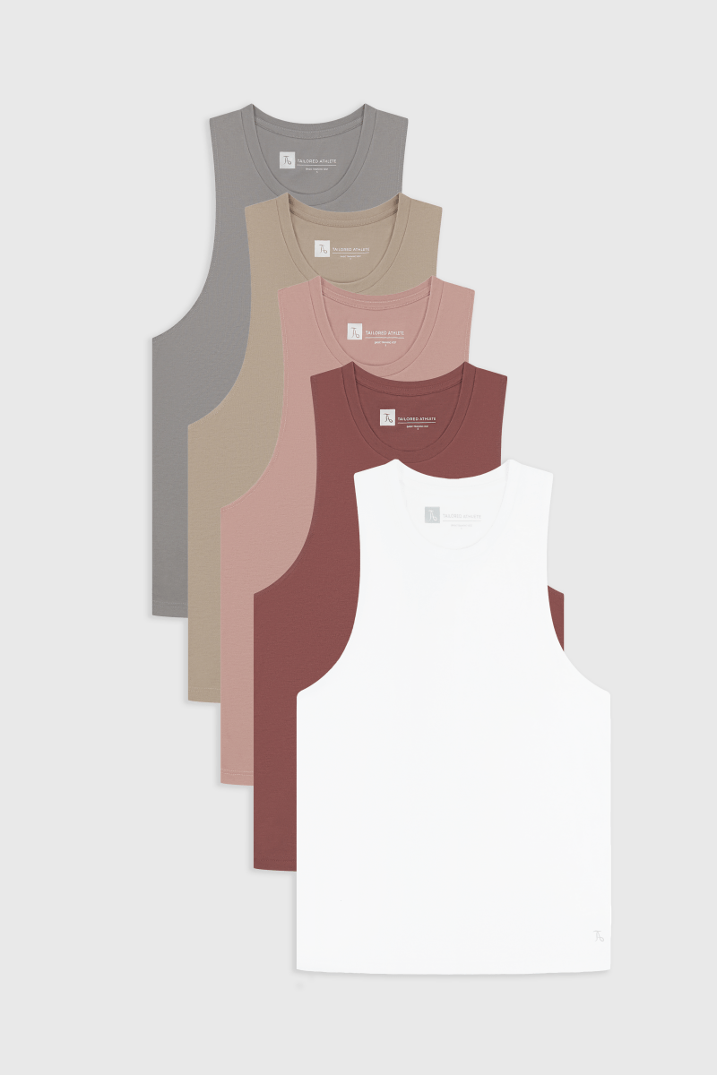 5 Pack Essential Training Tank Top in Mid Grey/ Sand/ Rose/ Wood Rose/ White - TAILORED ATHLETE - USA