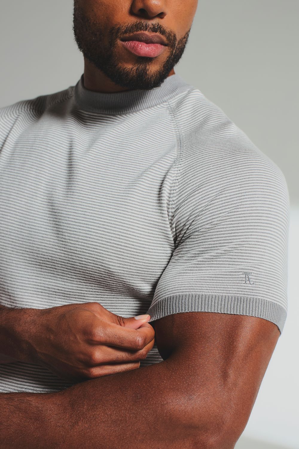 Stripe Knitted T-Shirt in Grey and Off-White - TAILORED ATHLETE - USA