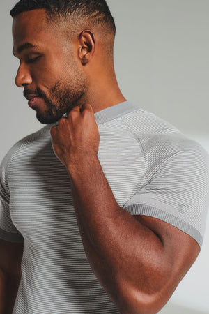 Stripe Knitted T-Shirt in Grey and Off-White - TAILORED ATHLETE - USA