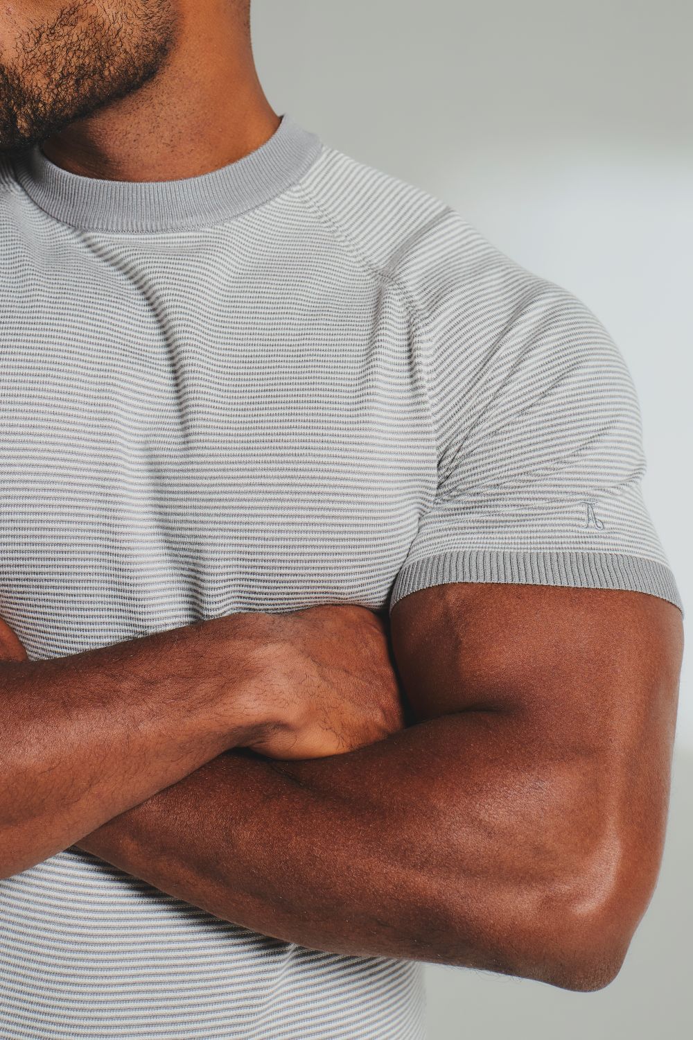 Stripe Knitted T-Shirt in Grey and Off-White - TAILORED ATHLETE - USA