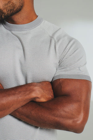 Stripe Knitted T-Shirt in Grey and Off-White - TAILORED ATHLETE - USA