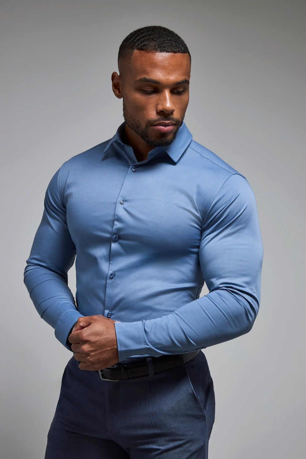 Athletic Fit Dress Shirt in Steel Blue - TAILORED ATHLETE - USA
