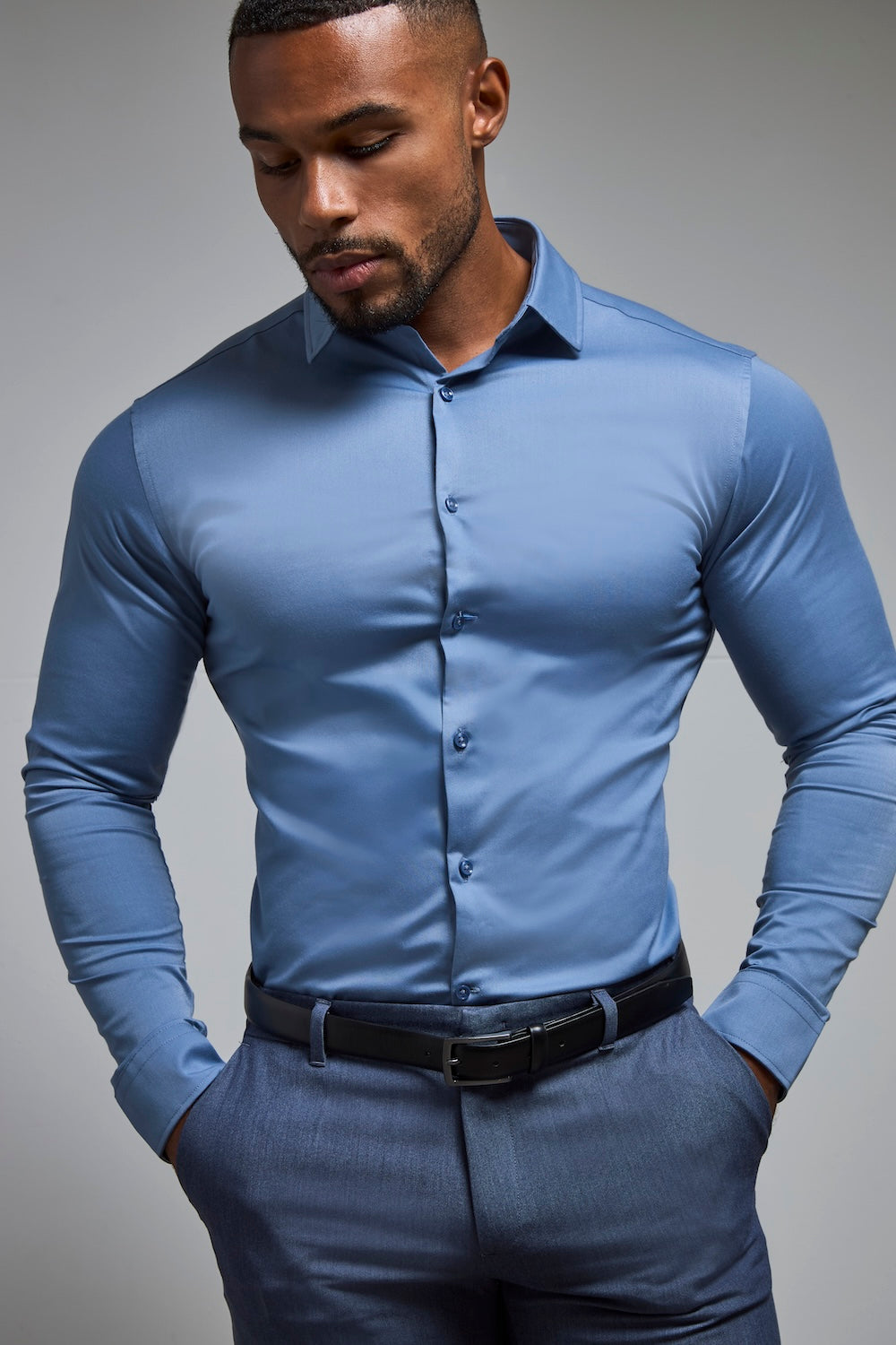 Athletic Fit Dress Shirt in Steel Blue - TAILORED ATHLETE - USA