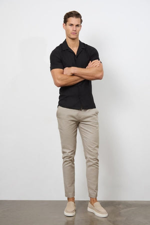 Stretch Linen Blend Cuban Collar Shirt in Black - TAILORED ATHLETE - USA