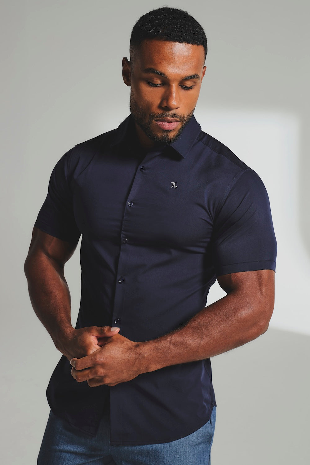 Short Sleeve Bamboo Shirt in French Navy - TAILORED ATHLETE - USA