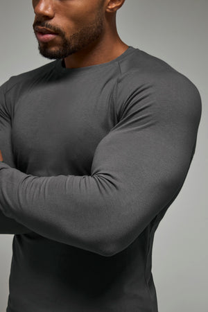 Athletic Fit 3 Pack Long Sleeve T-Shirt in Black, Navy & Charcoal