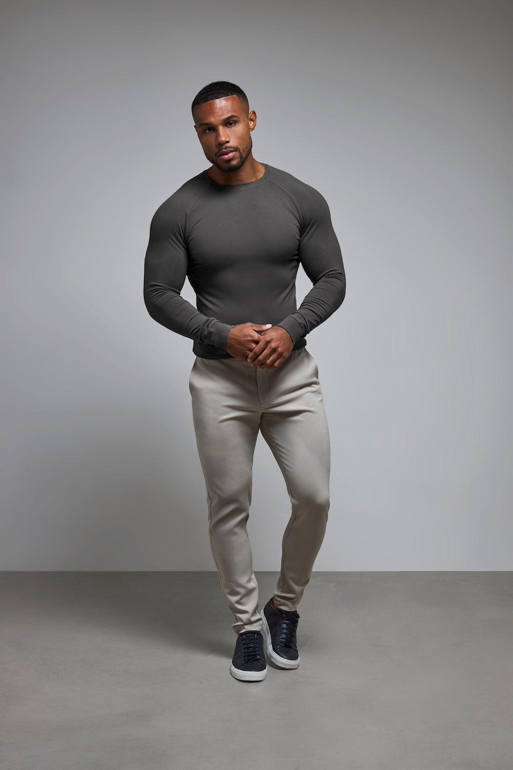 Athletic Fit 3 Pack Long Sleeve T-Shirt in Black, Navy & Charcoal