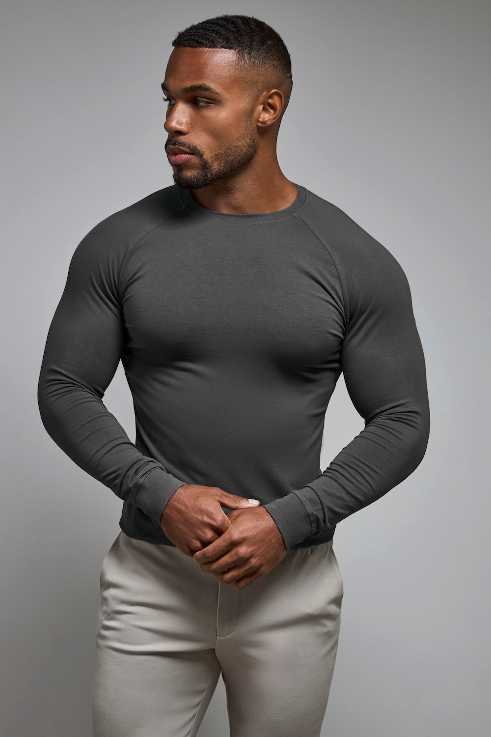 Athletic Fit 3 Pack Long Sleeve T-Shirt in Black, Navy & Charcoal