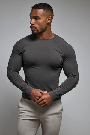 Athletic Fit 3 Pack Long Sleeve T-Shirt in Black, Navy & Charcoal