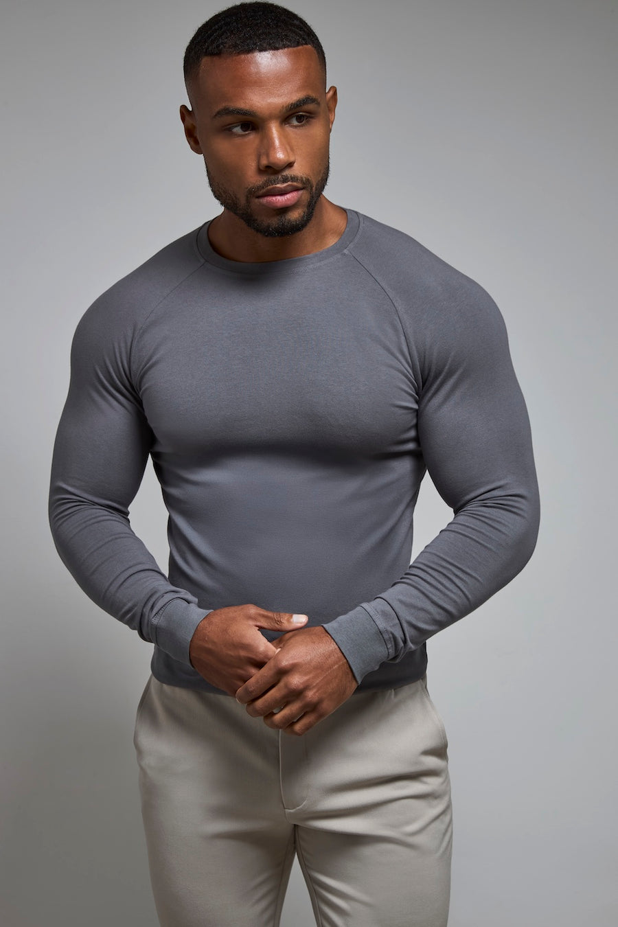Athletic Fit Long Sleeve T-Shirt in Charcoal - TAILORED ATHLETE - USA