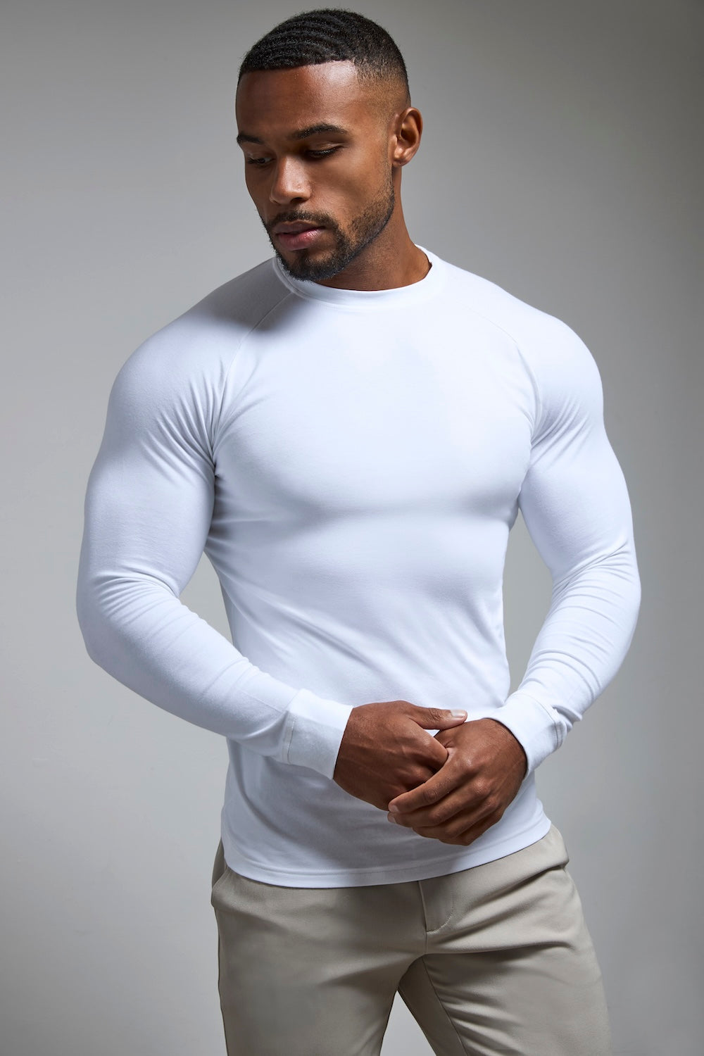 Athletic Fit 3 Pack Long Sleeve T-Shirt in Black, Navy & White