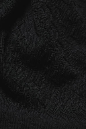 Mercerised Cotton Textured Knitted Polo Shirt in Black