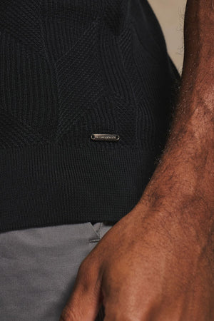 Mercerised Cotton Textured Knitted Shirt in Black