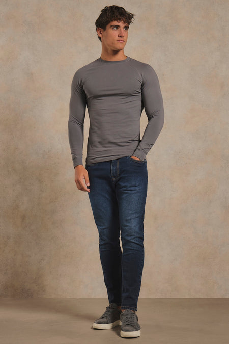 Athletic Fit Signature Long Sleeve T-Shirt in Charcoal