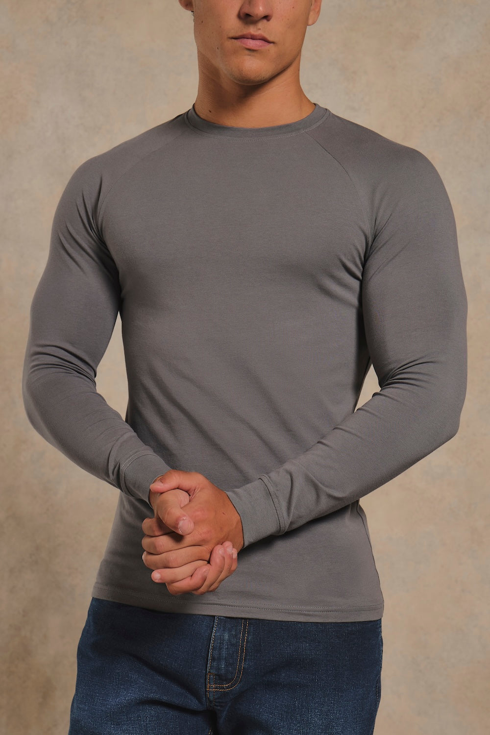 Athletic Fit Signature Long Sleeve T-Shirt in Charcoal