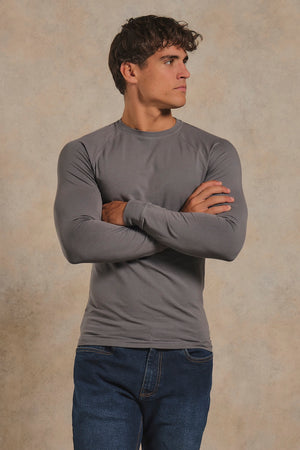 Athletic Fit Signature Long Sleeve T-Shirt in Charcoal